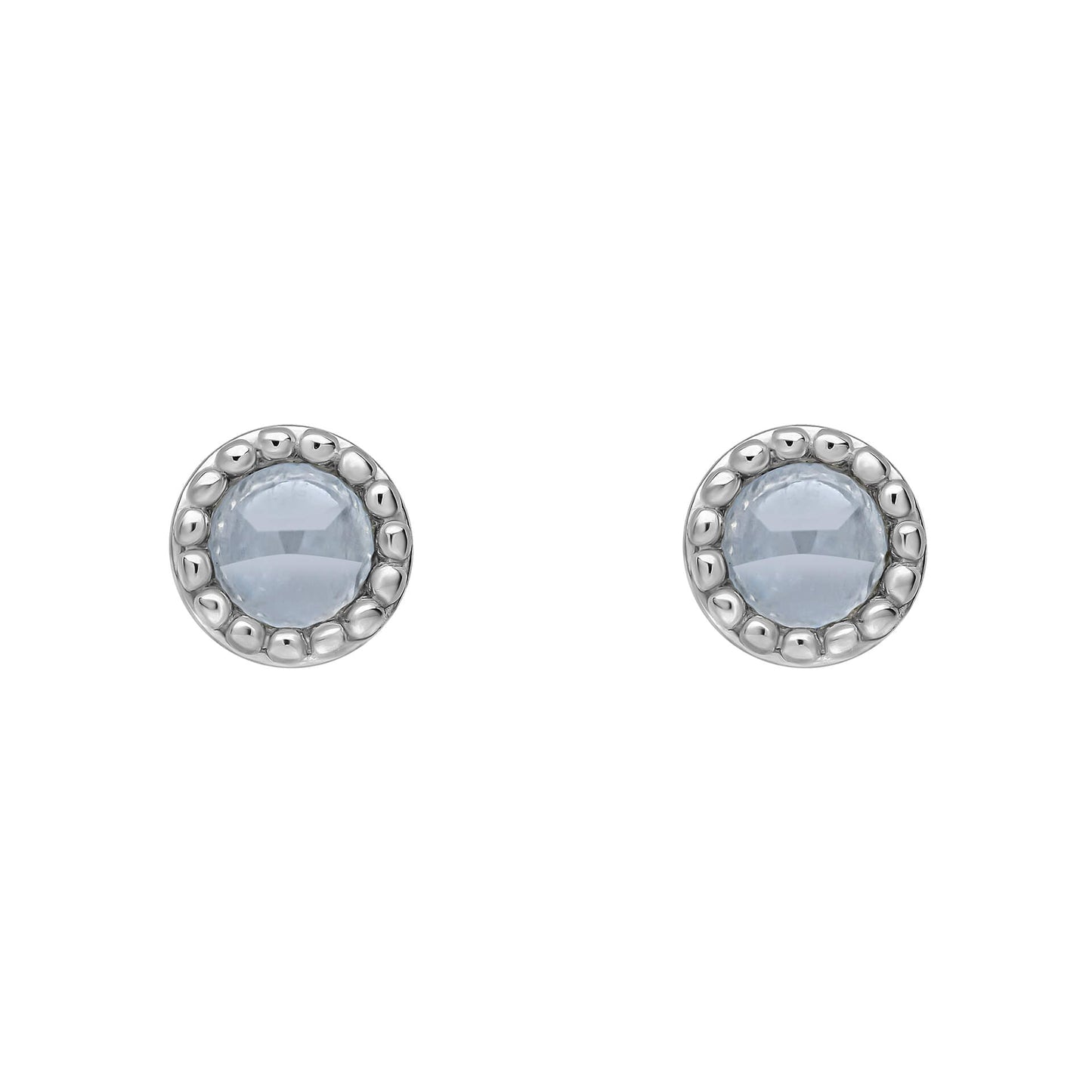 Beginnings milgrain-edged birthstone stud earrings in sterling silver with a semi-precious cabochon.