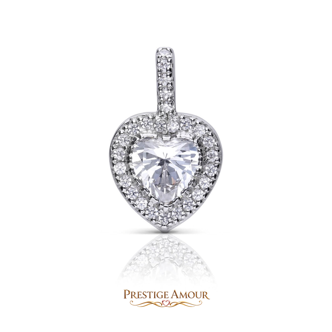 Pavé Set Zirconia Heart Pendant – Sterling Silver, Triple Plated