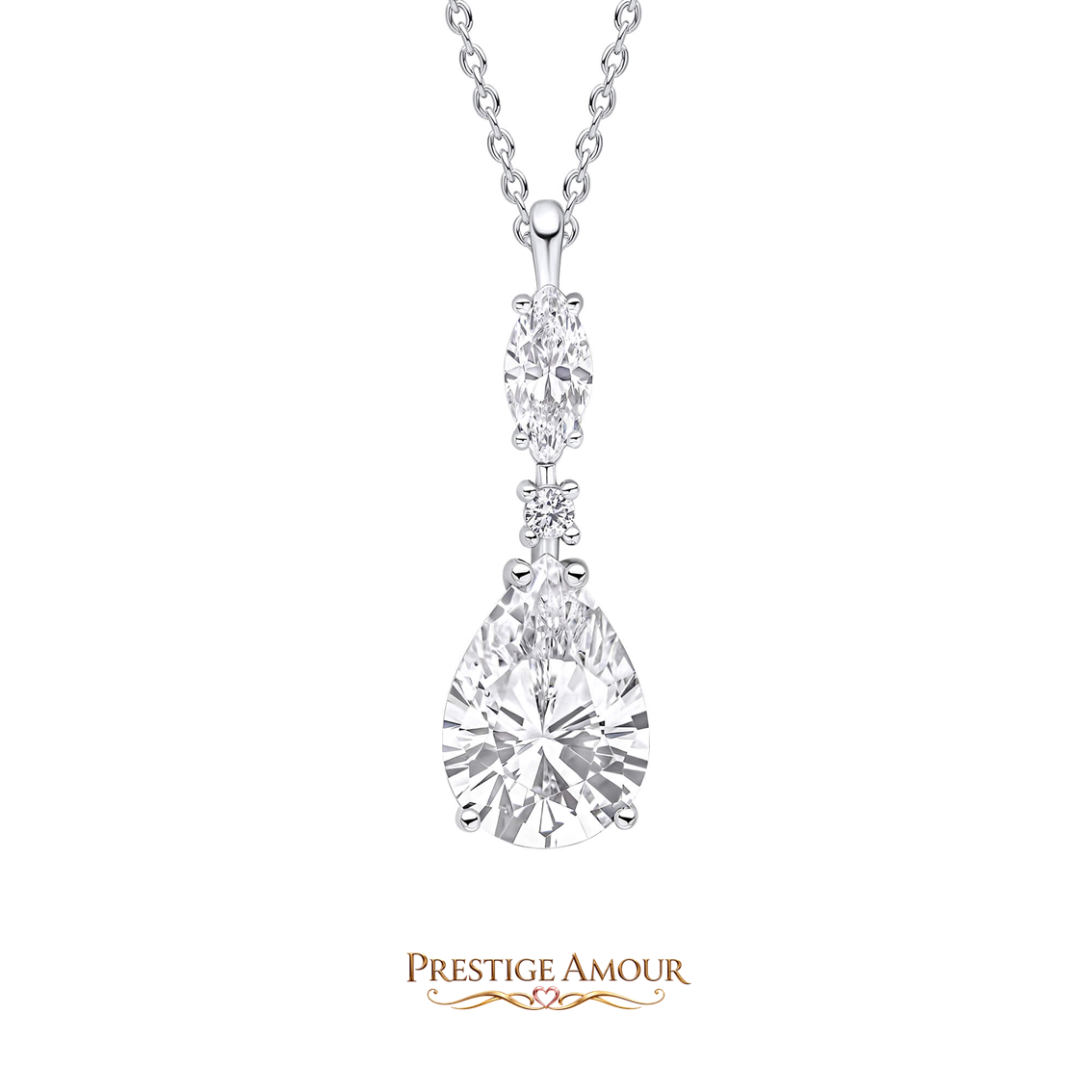Teardrop and Marquise Drop Pendant – Sterling Silver, Triple Plated