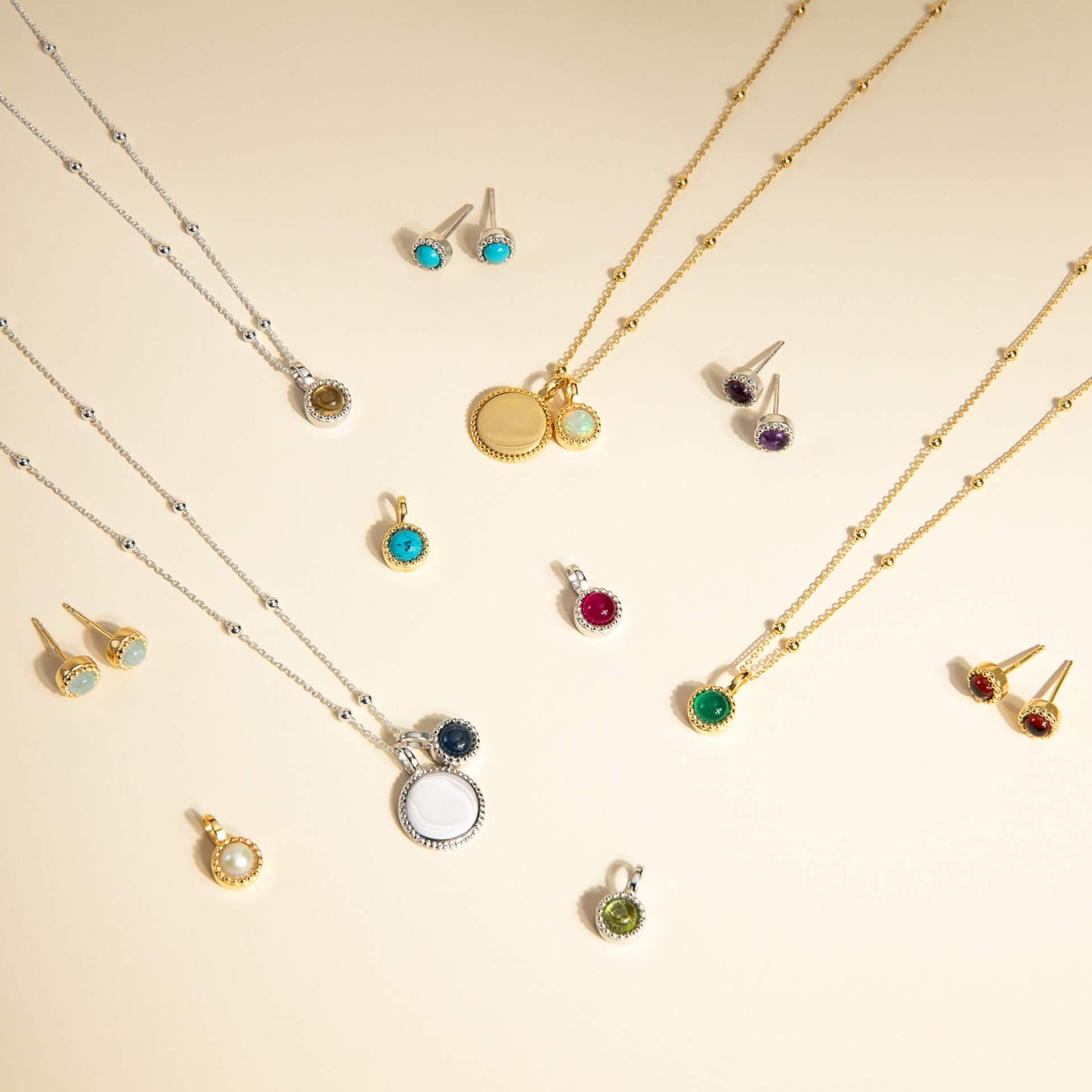 The twelve birthstones available in this design.