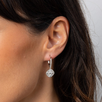 Diamonfire Pave Stippled French Hook Earrings-1