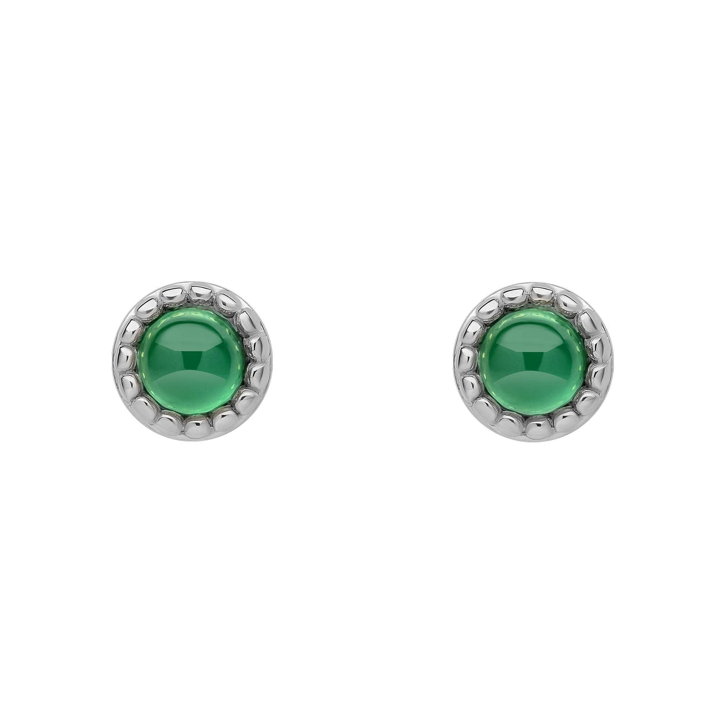 Beginnings milgrain-edged birthstone stud earrings in sterling silver with a semi-precious cabochon.