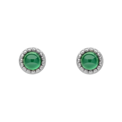 Beginnings milgrain-edged birthstone stud earrings in sterling silver with a semi-precious cabochon.