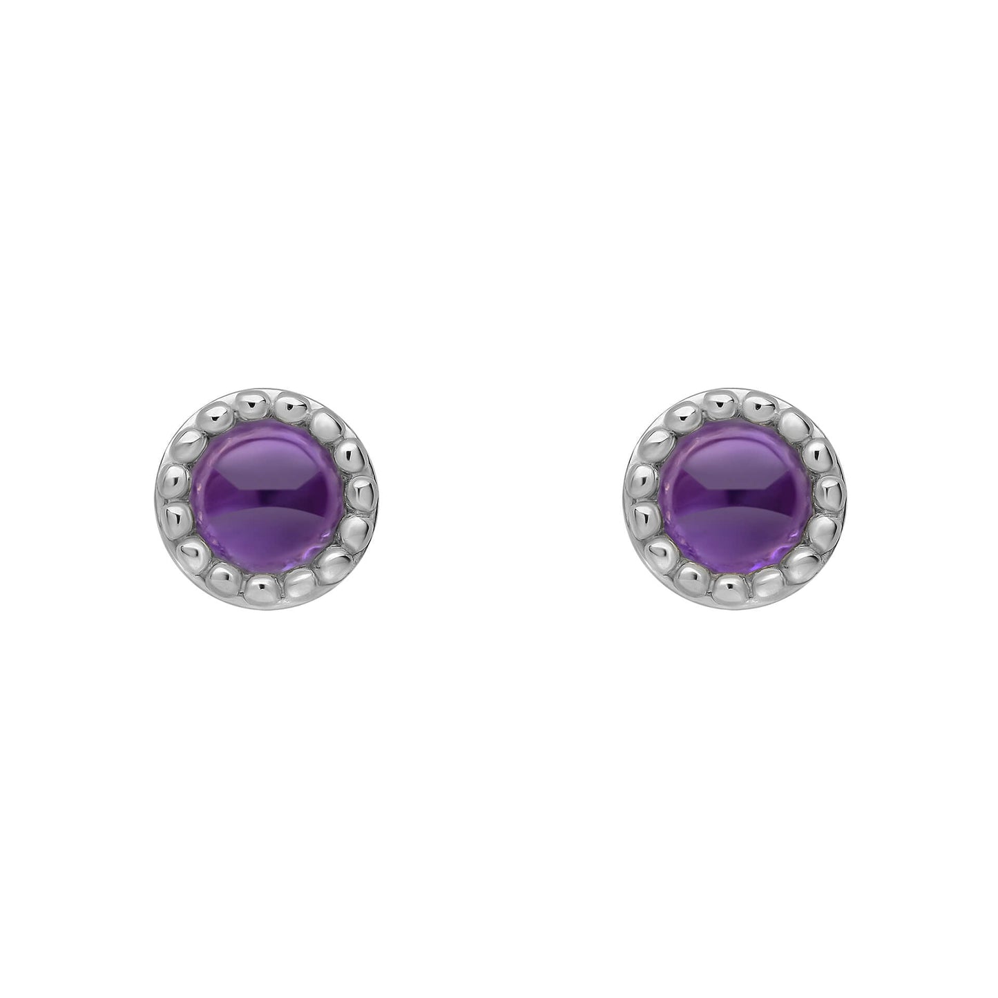Beginnings milgrain-edged birthstone stud earrings in sterling silver with a semi-precious cabochon.
