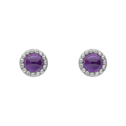 Beginnings milgrain-edged birthstone stud earrings in sterling silver with a semi-precious cabochon.