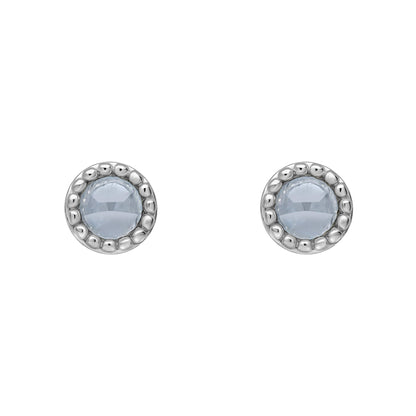 Beginnings milgrain-edged birthstone stud earrings in sterling silver with a semi-precious cabochon.