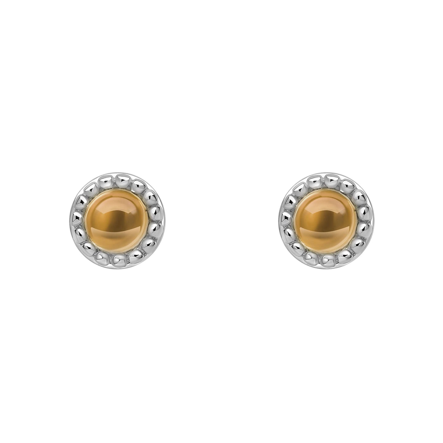 Beginnings milgrain-edged birthstone stud earrings in sterling silver with a semi-precious cabochon.