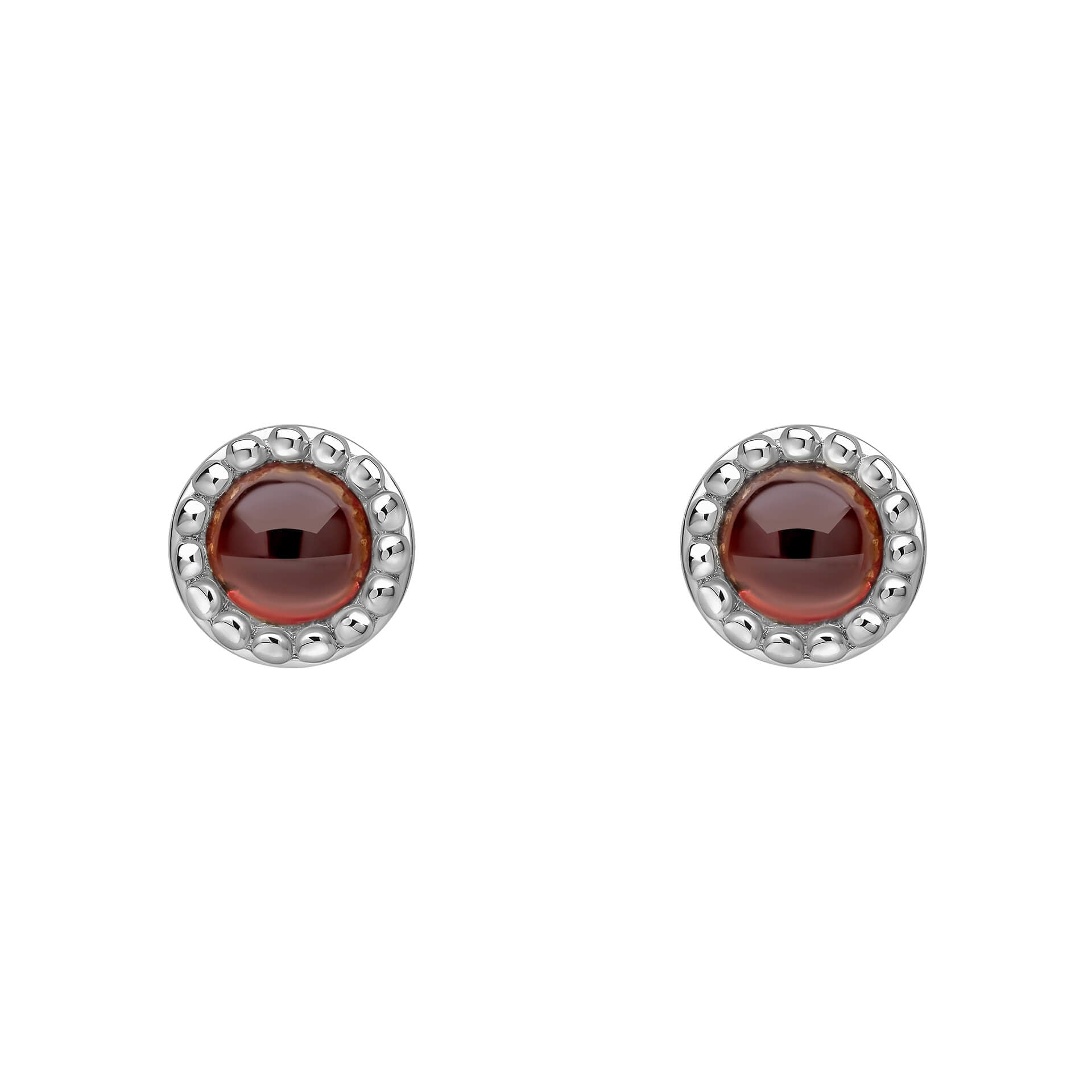 Beginnings milgrain-edged birthstone stud earrings in sterling silver with a semi-precious cabochon.