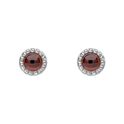 Beginnings milgrain-edged birthstone stud earrings in sterling silver with a semi-precious cabochon.