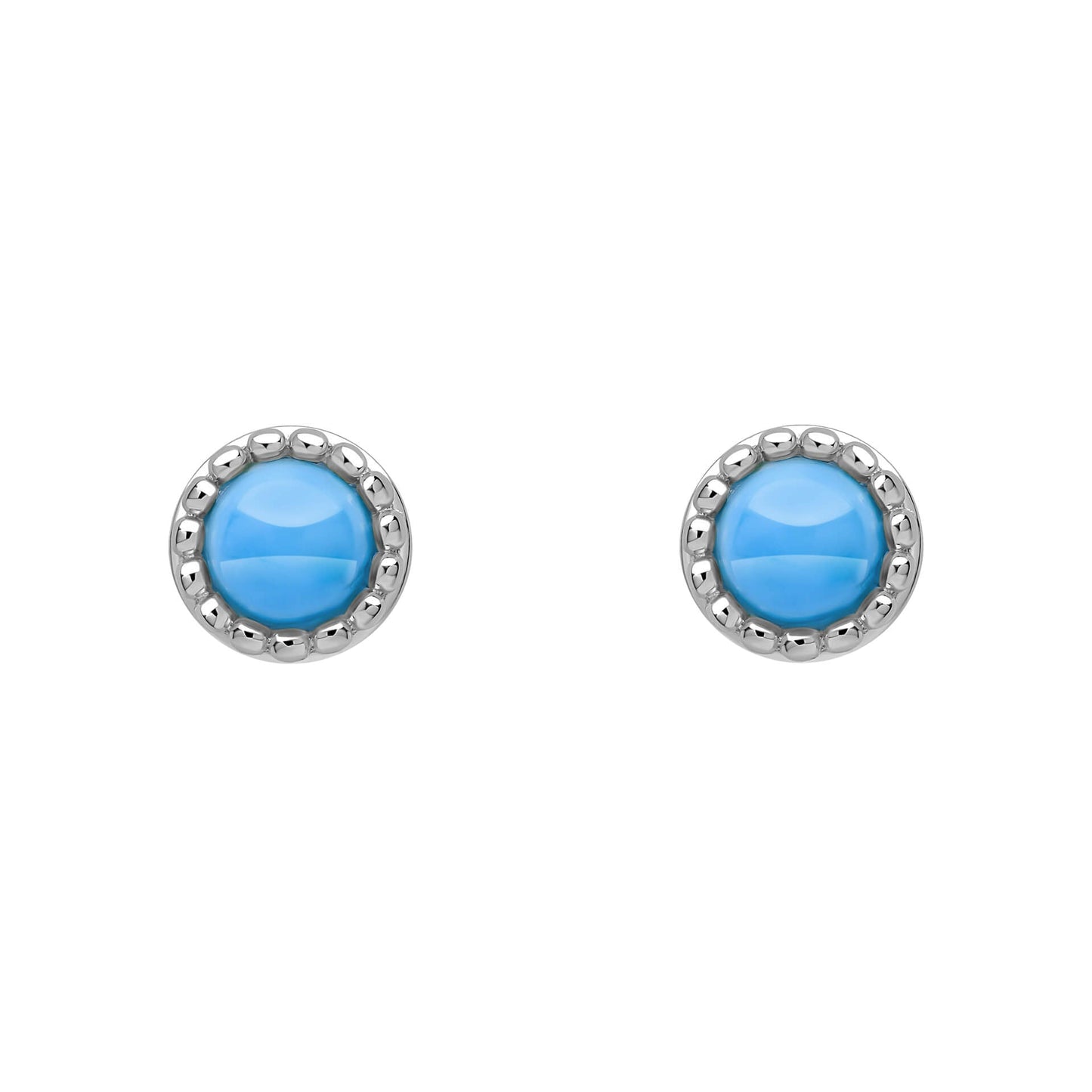 Beginnings milgrain-edged birthstone stud earrings in sterling silver with a semi-precious cabochon.