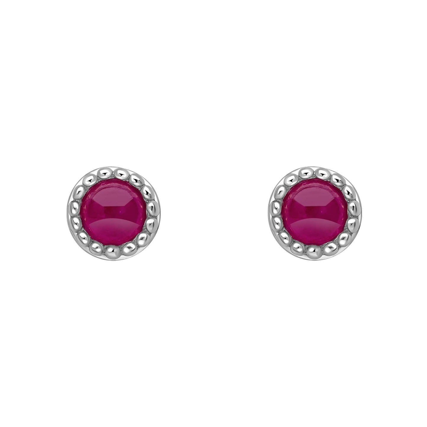 Beginnings milgrain-edged birthstone stud earrings in sterling silver with a semi-precious cabochon.