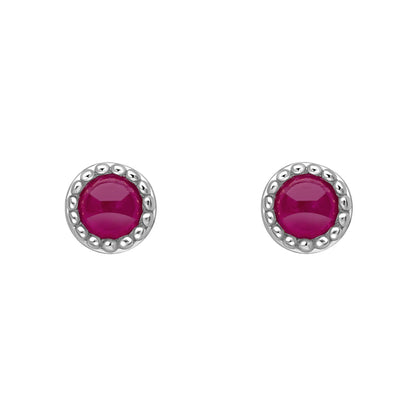 Beginnings milgrain-edged birthstone stud earrings in sterling silver with a semi-precious cabochon.
