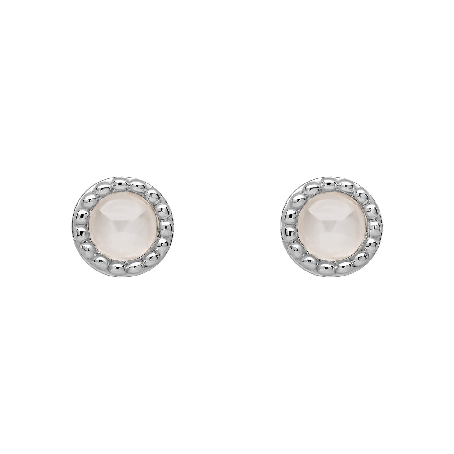 Beginnings milgrain-edged birthstone stud earrings in sterling silver with a semi-precious cabochon.