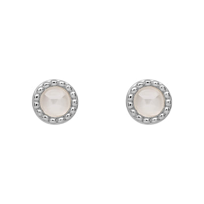 Beginnings milgrain-edged birthstone stud earrings in sterling silver with a semi-precious cabochon.