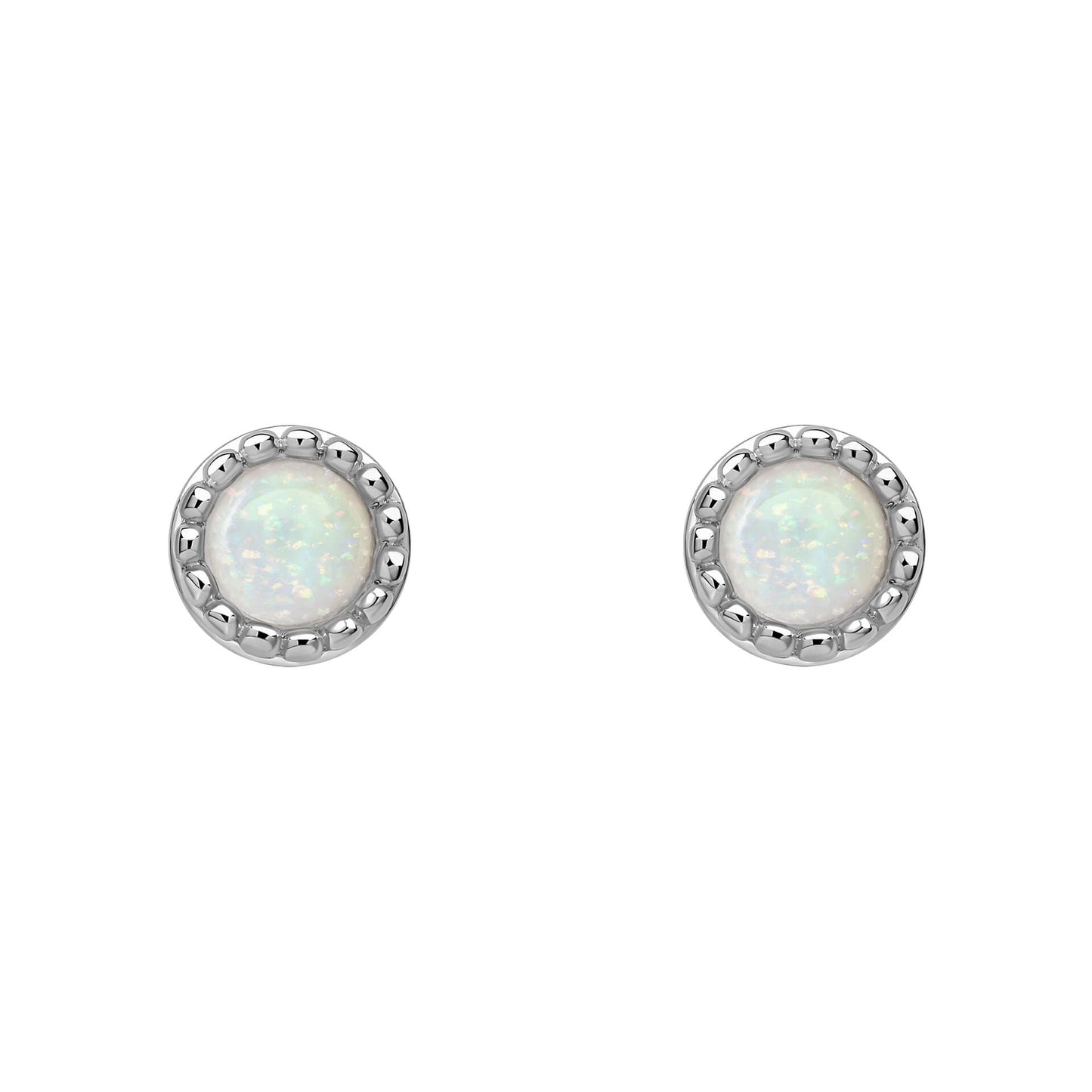 Beginnings milgrain-edged birthstone stud earrings in sterling silver with a semi-precious cabochon.