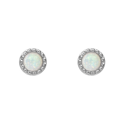 Beginnings milgrain-edged birthstone stud earrings in sterling silver with a semi-precious cabochon.