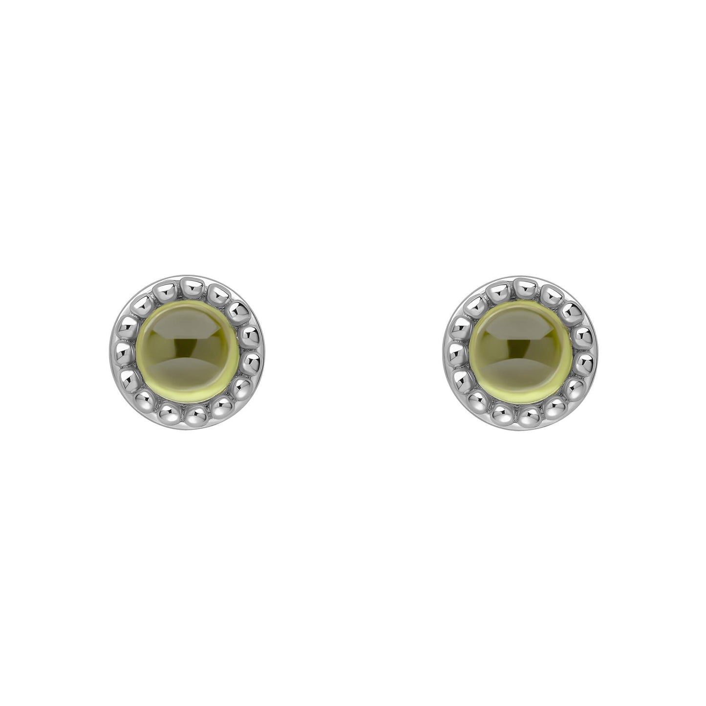 Beginnings milgrain-edged birthstone stud earrings in sterling silver with a semi-precious cabochon.