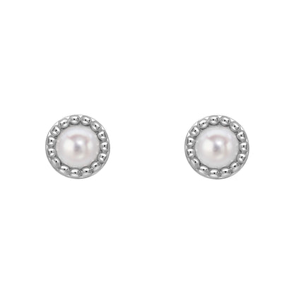 Beginnings milgrain-edged birthstone stud earrings in sterling silver with a semi-precious cabochon.