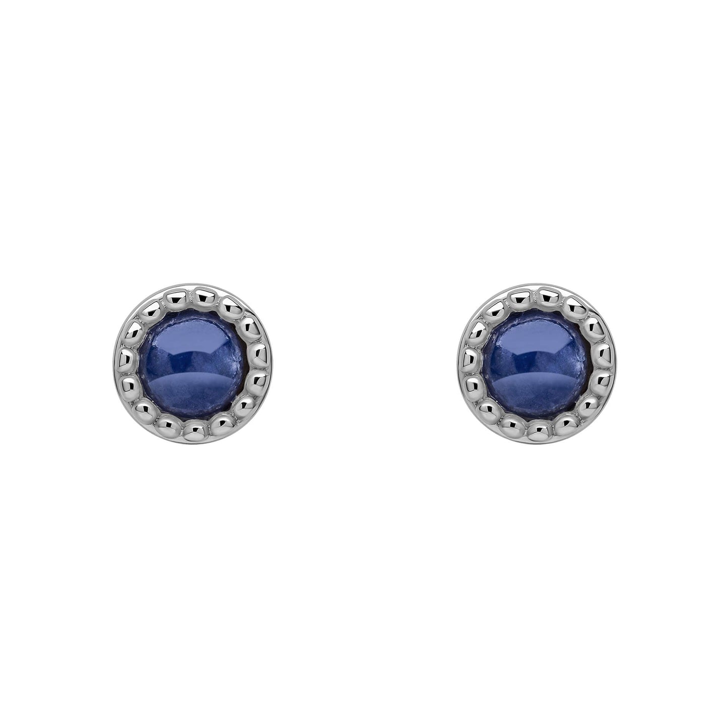 Beginnings milgrain-edged birthstone stud earrings in sterling silver with a semi-precious cabochon.
