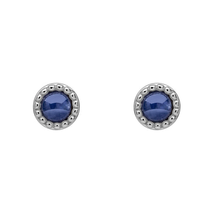 Beginnings milgrain-edged birthstone stud earrings in sterling silver with a semi-precious cabochon.