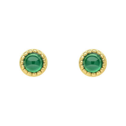 Beginnings milgrain-edged birthstone stud earrings in sterling silver with a semi-precious cabochon.