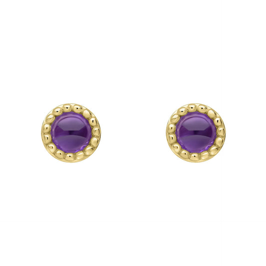 Beginnings milgrain-edged birthstone stud earrings in sterling silver with a semi-precious cabochon.