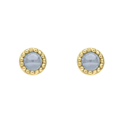 Beginnings milgrain-edged birthstone stud earrings in sterling silver with a semi-precious cabochon.