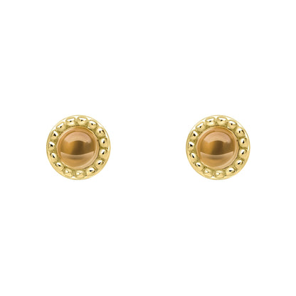 Beginnings milgrain-edged birthstone stud earrings in sterling silver with a semi-precious cabochon.