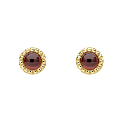 Beginnings milgrain-edged birthstone stud earrings in sterling silver with a semi-precious cabochon.