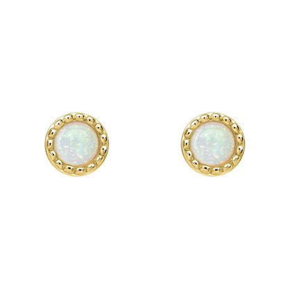 Beginnings milgrain-edged birthstone stud earrings in sterling silver with a semi-precious cabochon.
