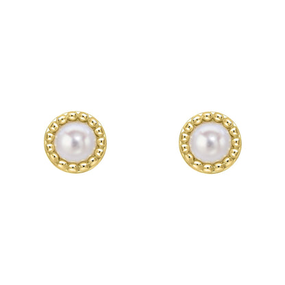 Beginnings milgrain-edged birthstone stud earrings in sterling silver with a semi-precious cabochon.