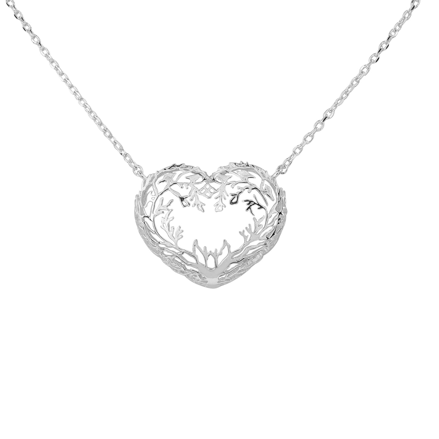 Laura Ashley Firbeck Toile Heart Necklace in silver-plated recycled brass.