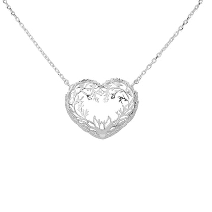 Laura Ashley Firbeck Toile Heart Necklace in silver-plated recycled brass.