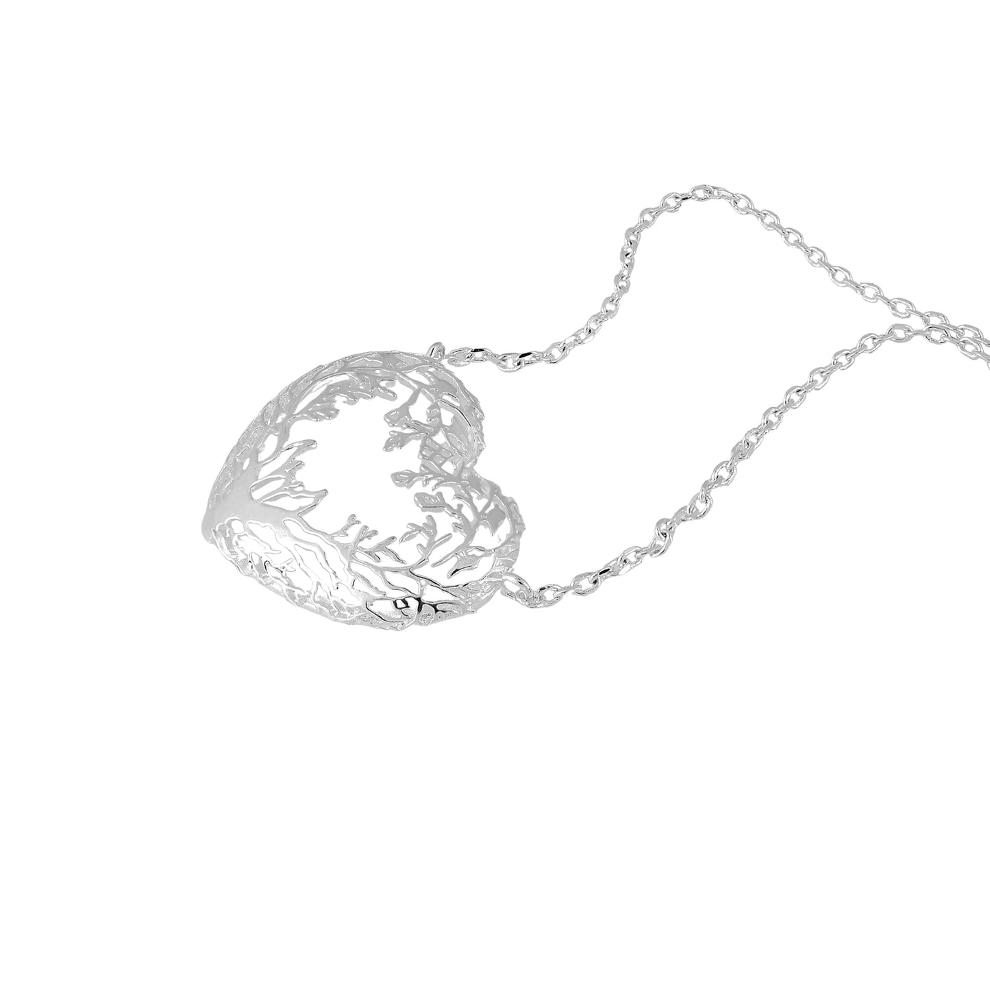 Side view of the Laura Ashley Firbeck Toile Heart Necklace.