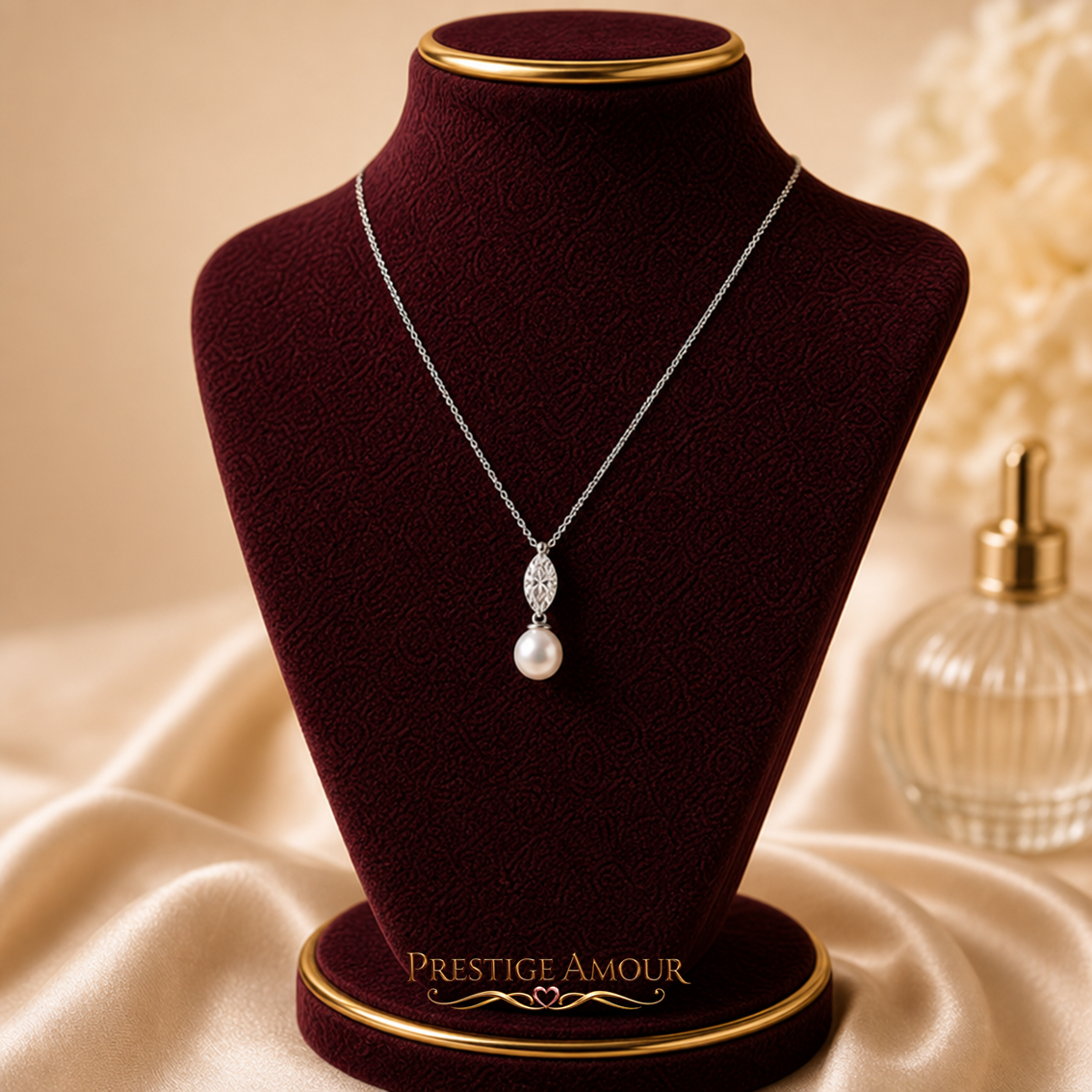 Marquise Pearl Drop Pendant – Sterling Silver