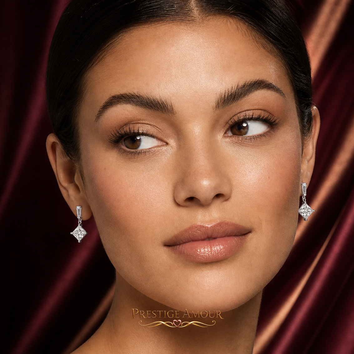 Princess Cut Drop Earrings – Sterling Silver, Triple Plated