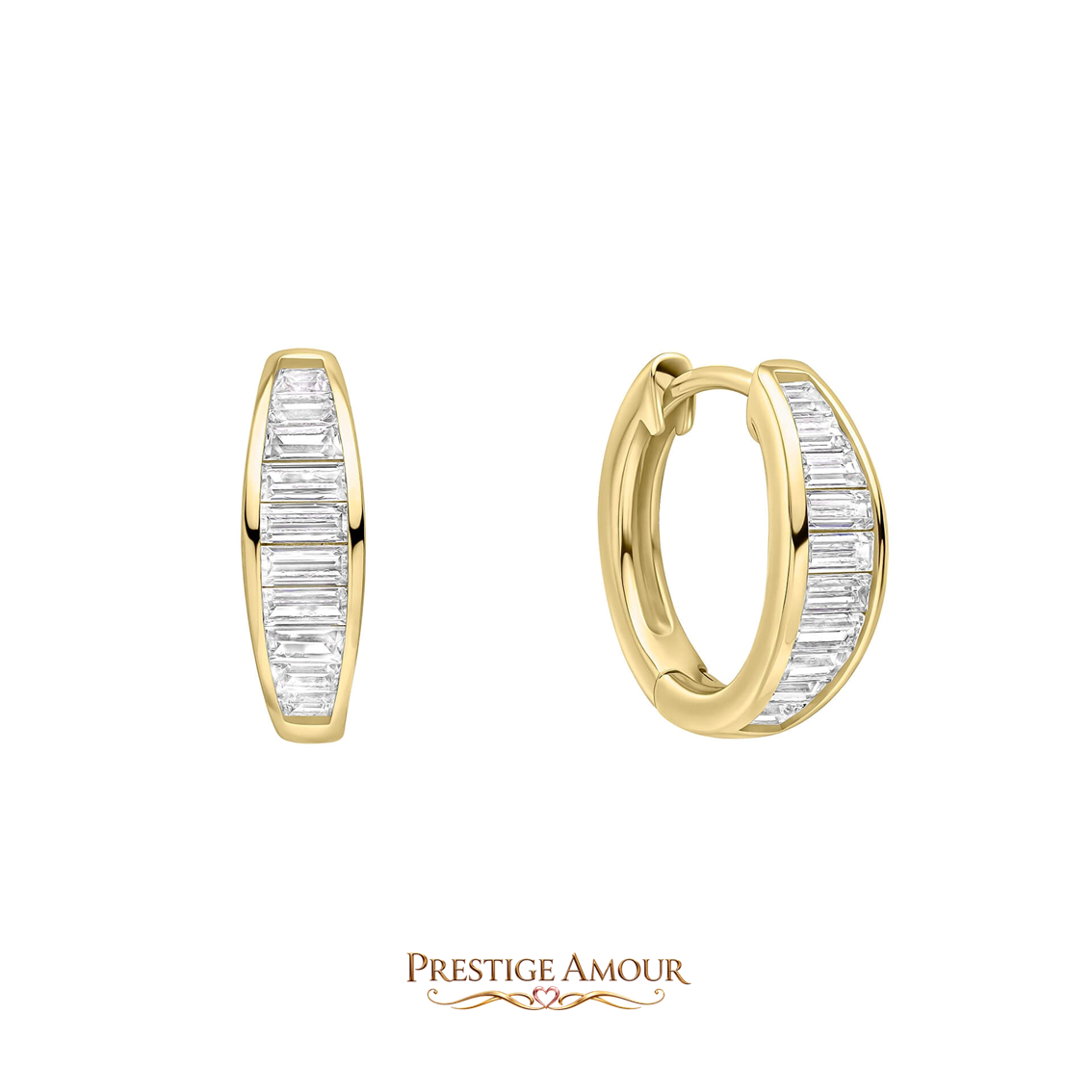 Channel Set Baguette Zirconia Hoop Earrings – Sterling Silver