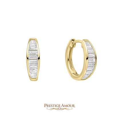 Channel Set Baguette Zirconia Hoop Earrings – Sterling Silver