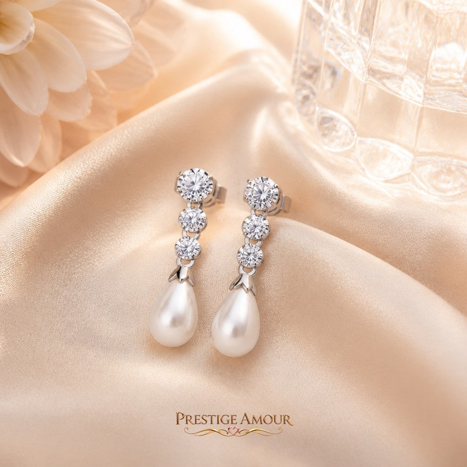 Diamonfire Statement Zirconia Drop Earrings Shell Pearl