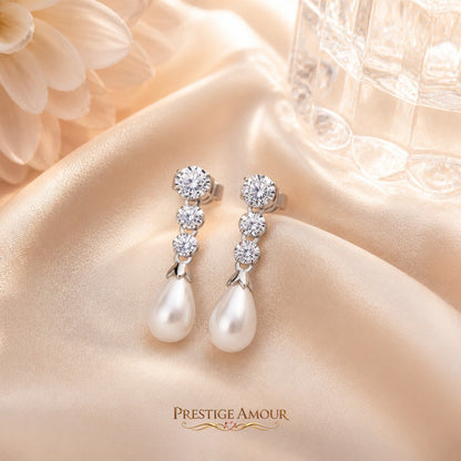 Diamonfire Statement Zirconia Drop Earrings Shell Pearl
