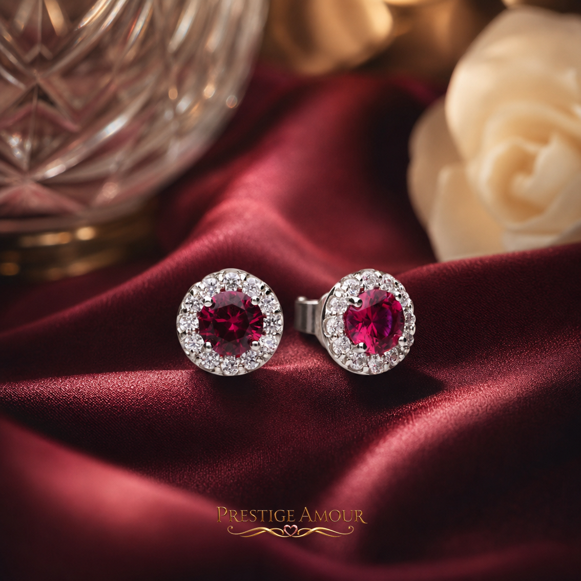 Round Colour Pavé Stud Earrings – Sterling Silver