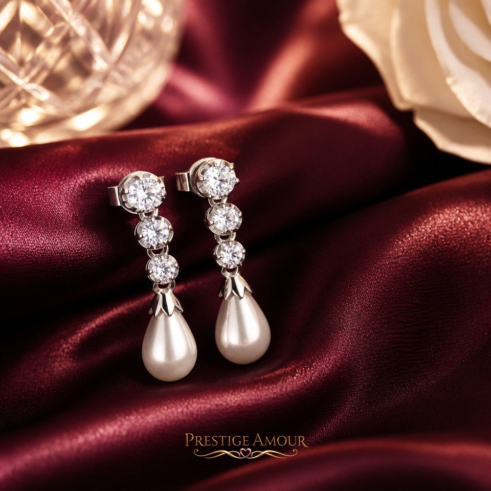 Diamonfire Statement Zirconia Drop Earrings Shell Pearl