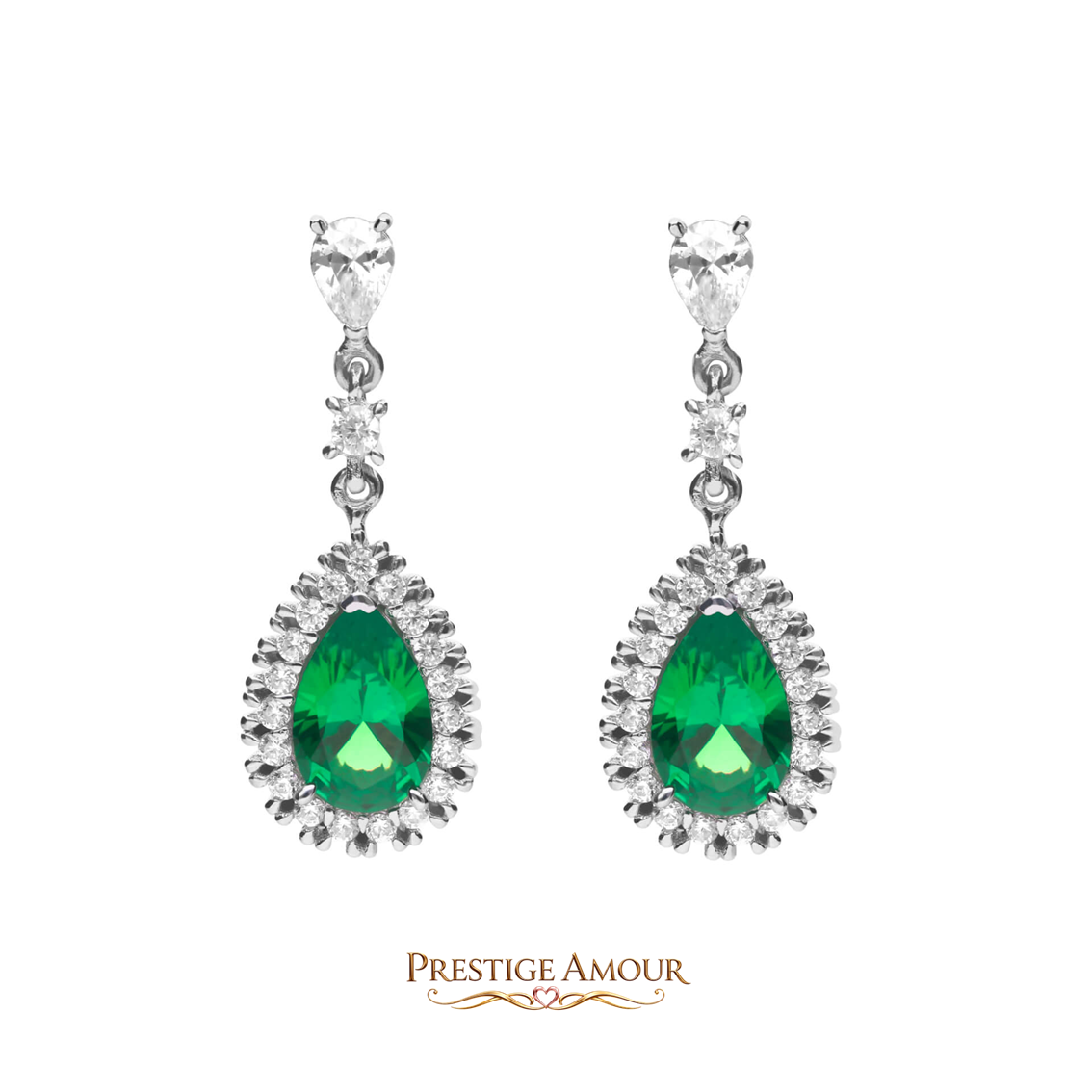 Teardrop & Pavé Surround Earrings – Sterling Silver