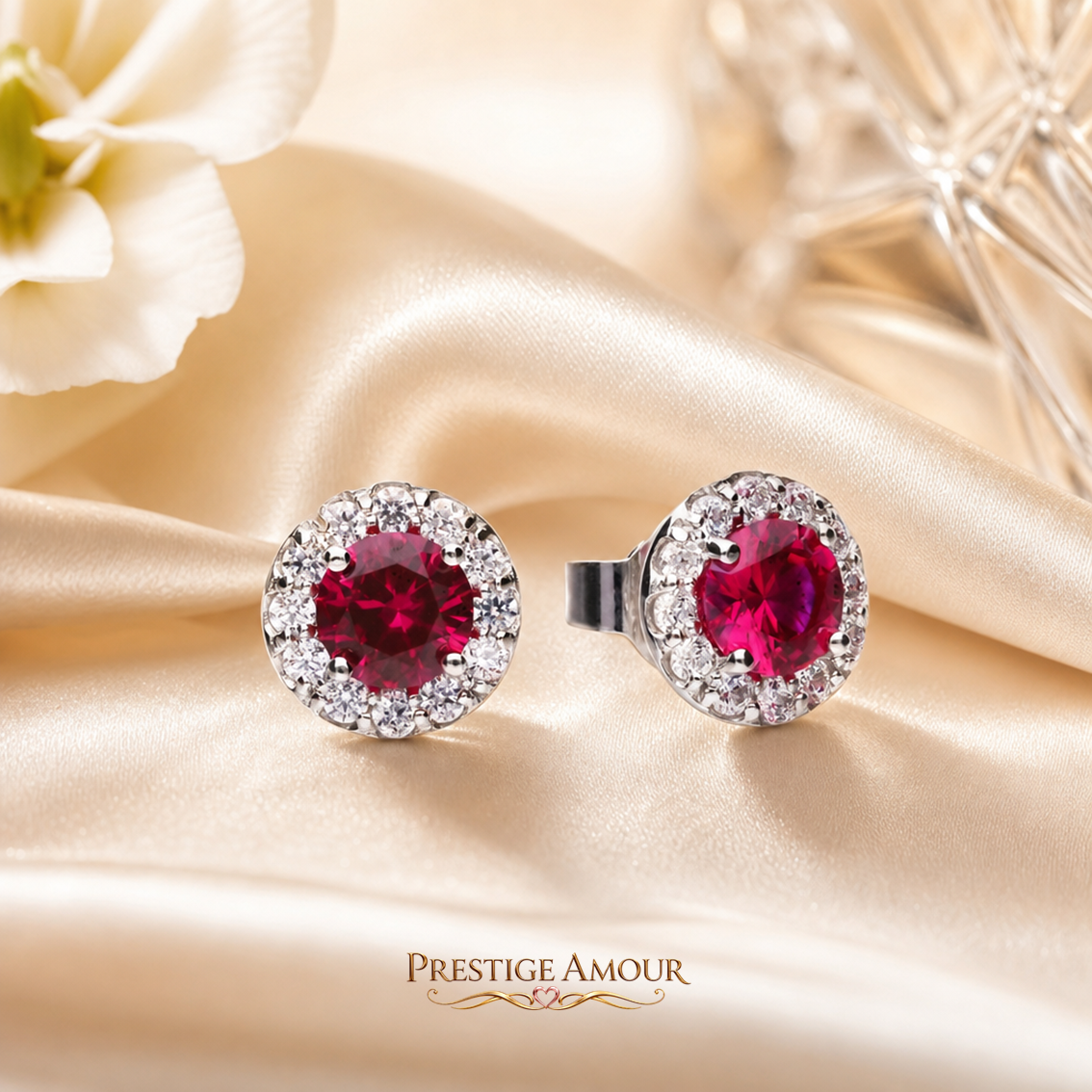 Round Colour Pavé Stud Earrings – Sterling Silver