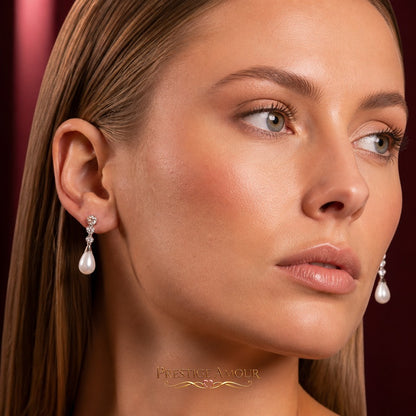 Diamonfire Statement Zirconia Drop Earrings Shell Pearl