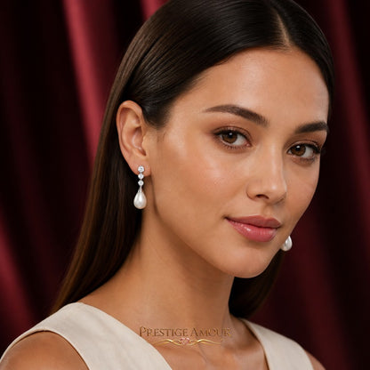 Diamonfire Statement Zirconia Drop Earrings Shell Pearl