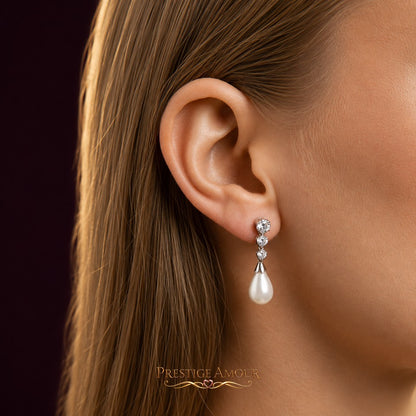 Diamonfire Statement Zirconia Drop Earrings Shell Pearl