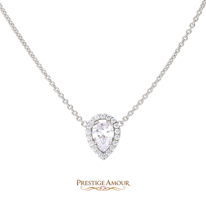 Teardrop Halo Necklace – Sterling Silver, Triple Plated, 40–45cm