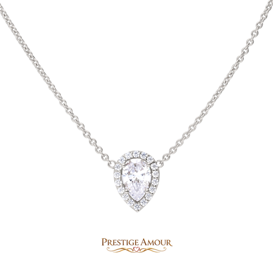 Teardrop Halo Necklace – Sterling Silver, Triple Plated, 40–45cm