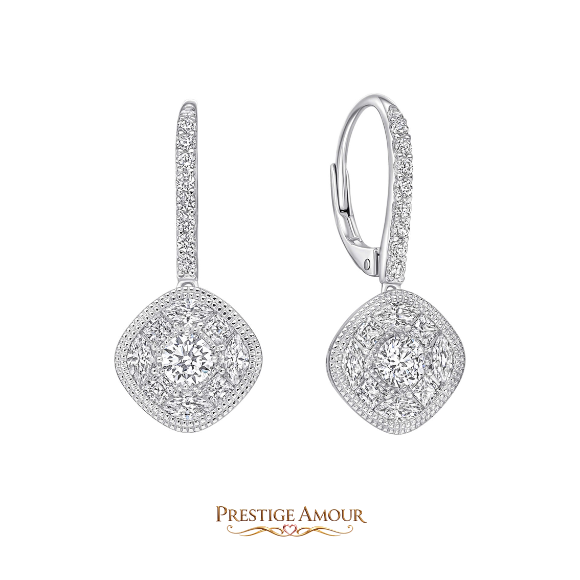 Pavé Stippled French Hook Earrings – Sterling Silver, Triple Plated